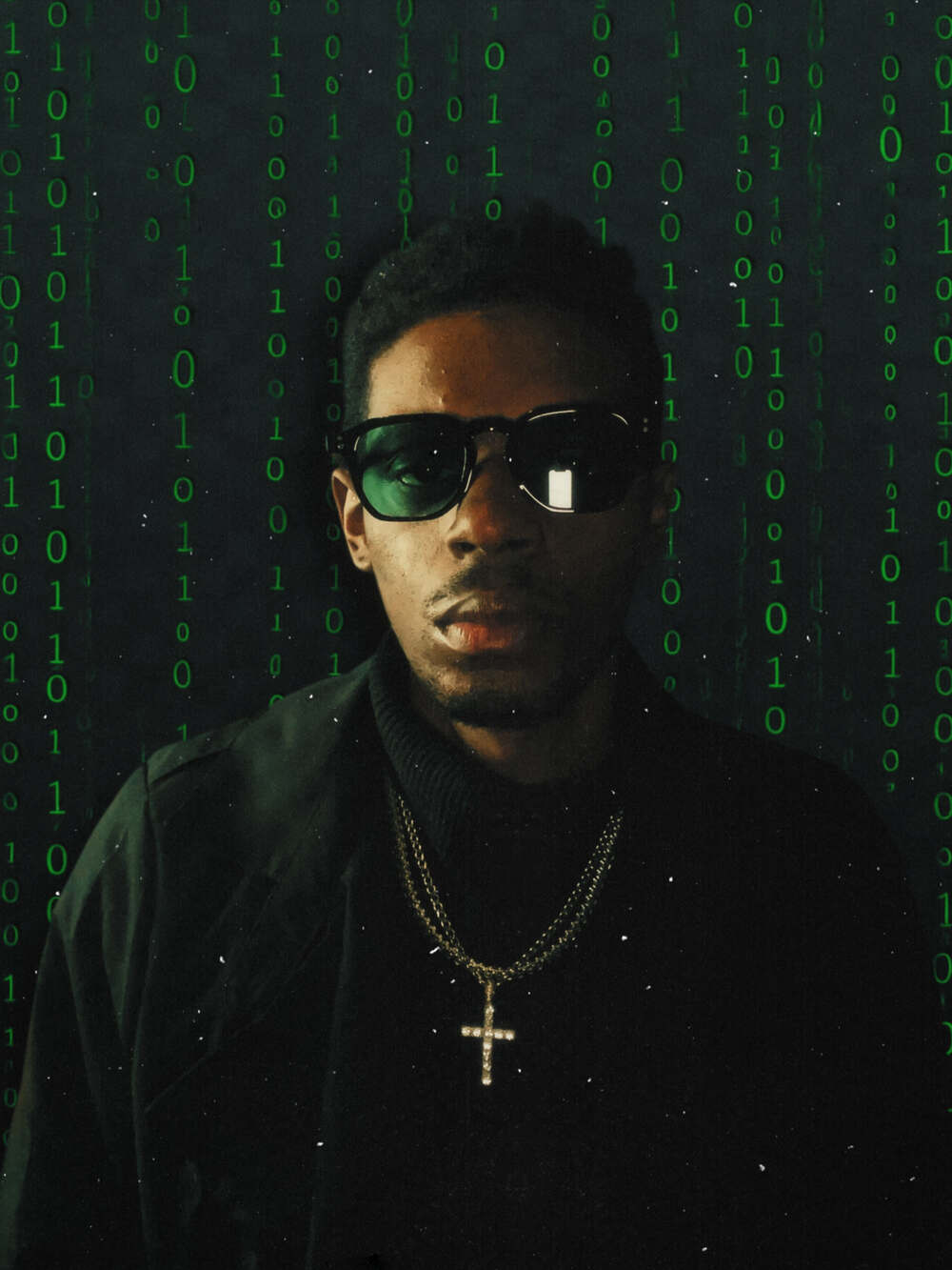 K.R.W.N. with sunglasses removed, eyes open — the awakening